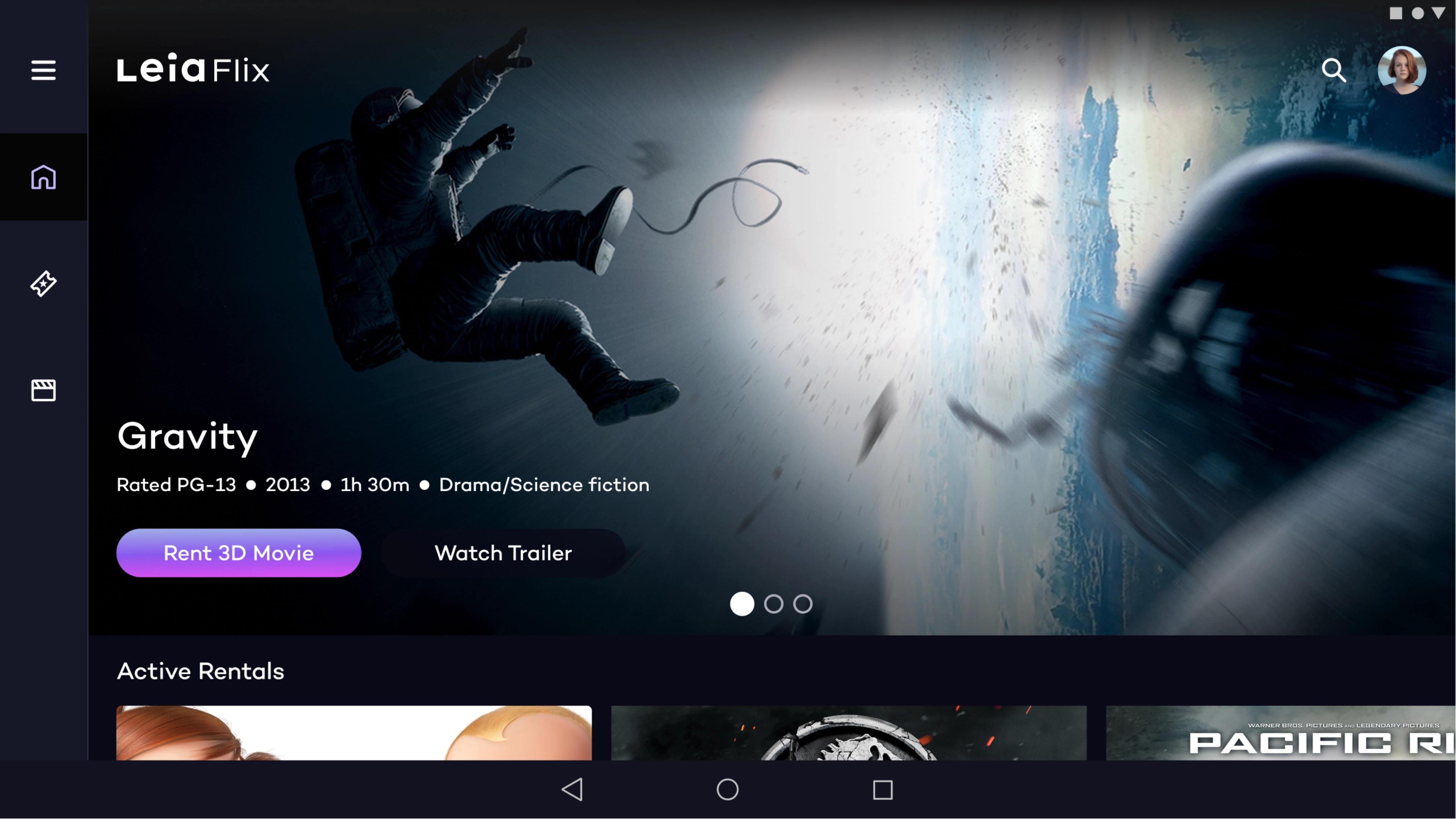 LeiaFlix home page showing featured movies first before the catalog